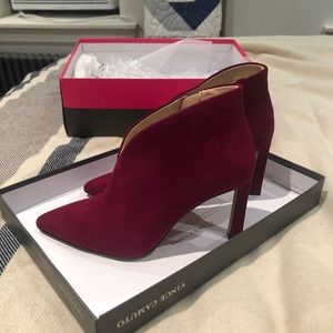 Vince Camuto suede bootie in ribbon red